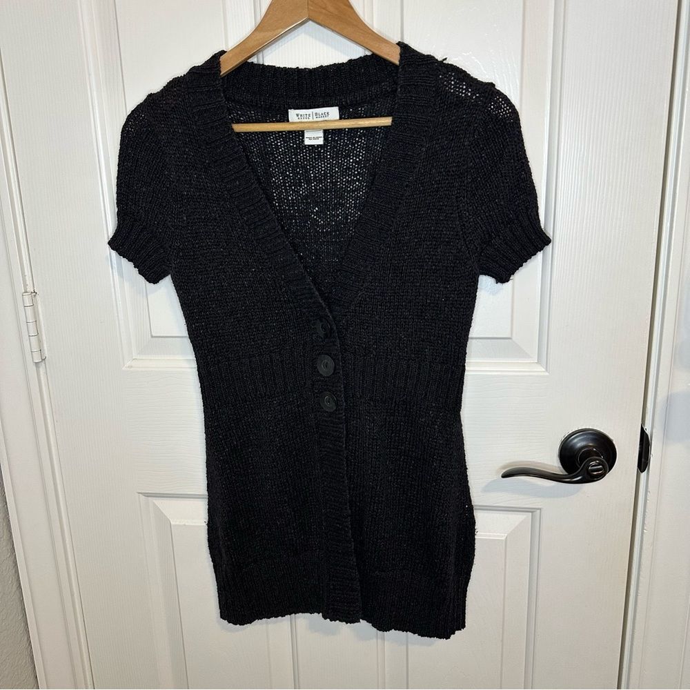 Y2K White House Black Market WHBM Black Knit Short Sleeve Blouse Sz S Coquette